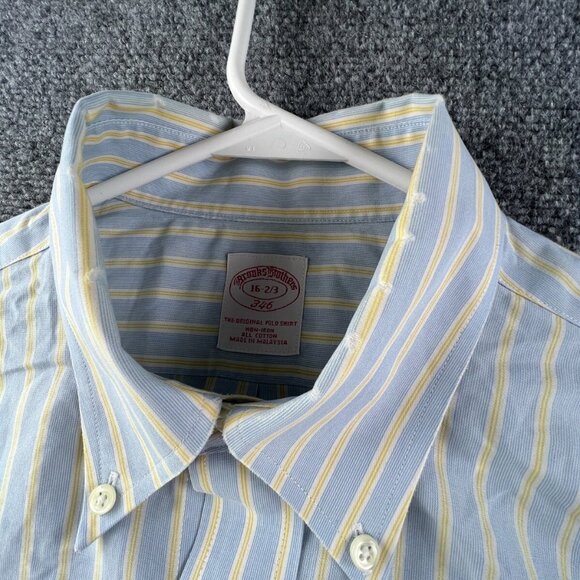 Brooks Brothers Men’s Button Up Shirt Long Sleeve Blue Yellow Striped 16 32/33 - Picture 8 of 11